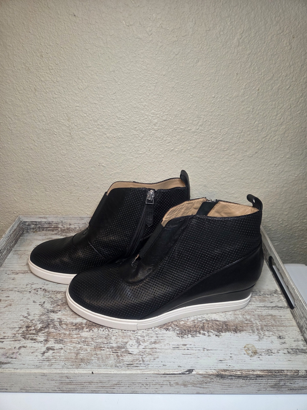 Paolo Black Perforated Wedge Sneaker Ankle Booties